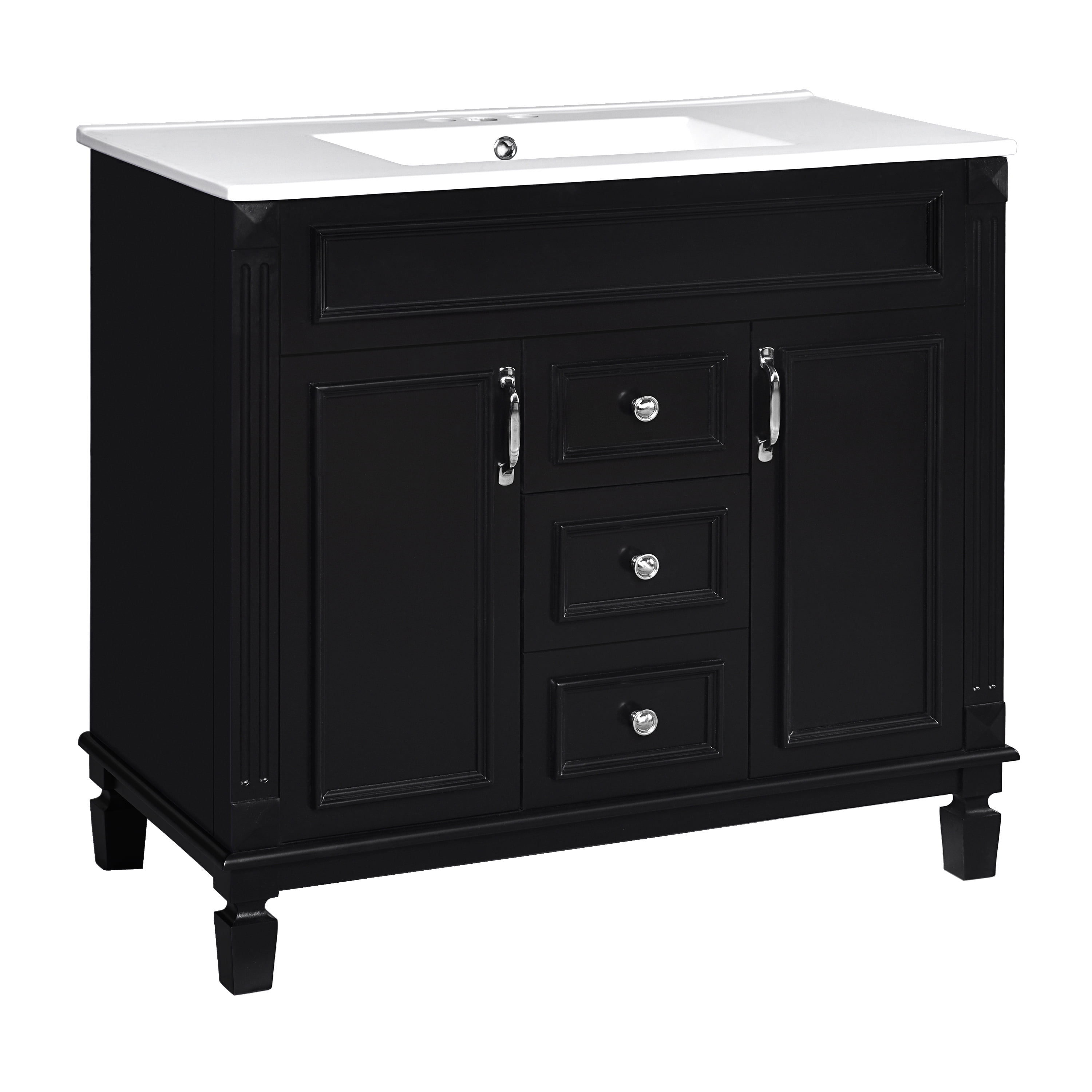 Euroco Modern Bathroom Vanity with Sink – 3-Hole Basin, Concealed Storage, Soft-Close Doors & Drawer – Freestanding Bathroom Cabinet with Water-Resistant Finish, Easy Assembly