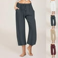 thumbnail image 3 of Dvprdro Womens Summer Cotton Linen Capri Pants Loose Casual Solid Drawstring Wide Leg Beach Trouser with Pockets, 3 of 3
