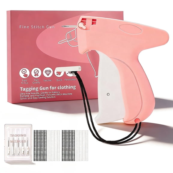 LAPTOM MAX Stitch Gun for Clothes, Micro Tagging Gun with Needles & 2000 Fasteners, No-Sew Fabric Fastener Tool, Pink