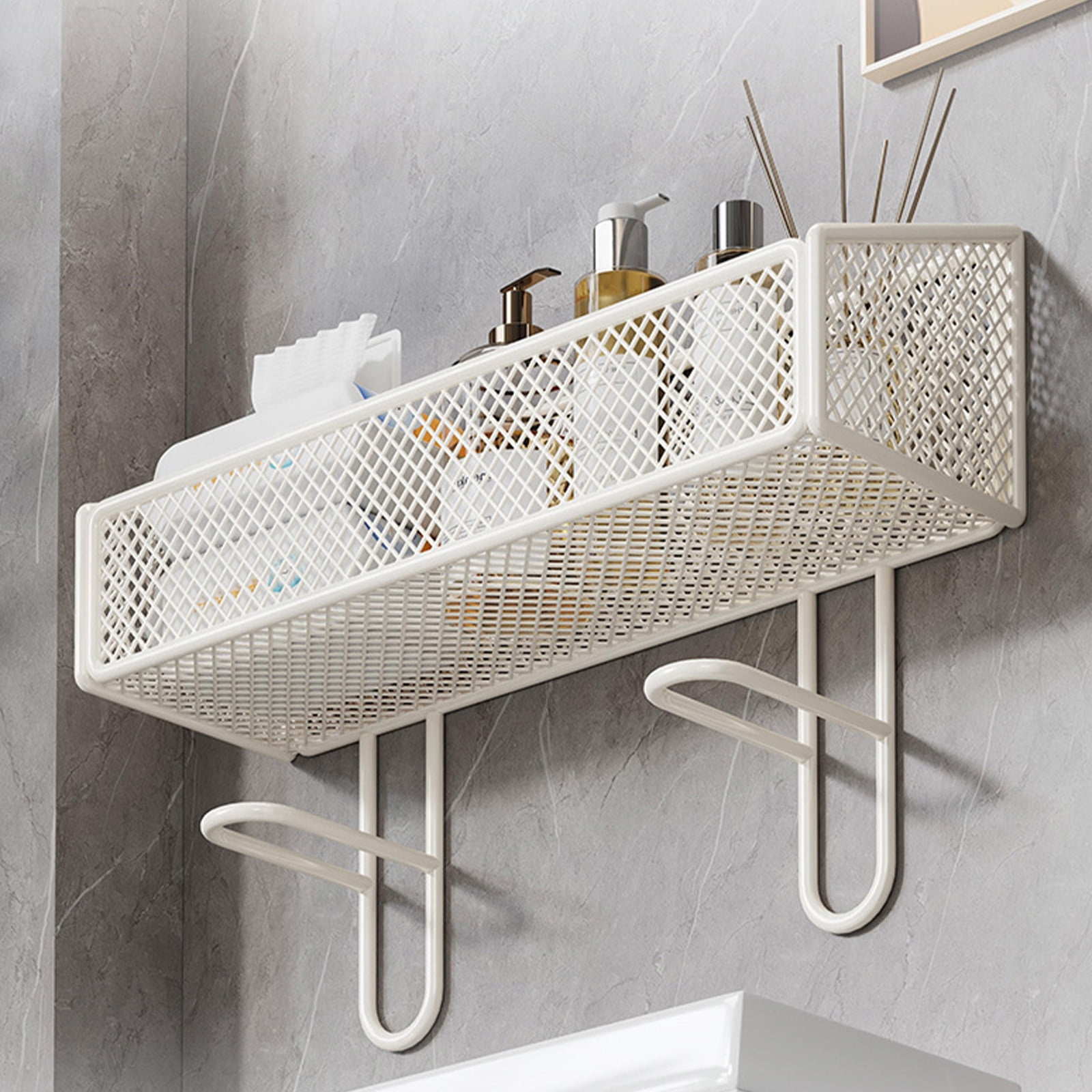Litrail Over Toilet Storage Rack, No Drill Iron Mesh Organizer with Ample Space for Bathroom Toiletries, Black/White Optional