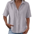 thumbnail image 5 of Cotton Linen Tops for Women Short Sleeve Collared Blouses Shirt Loose Fit 1/2 Button Summer Vacation Travel Daily Wear, M, 5 of 7