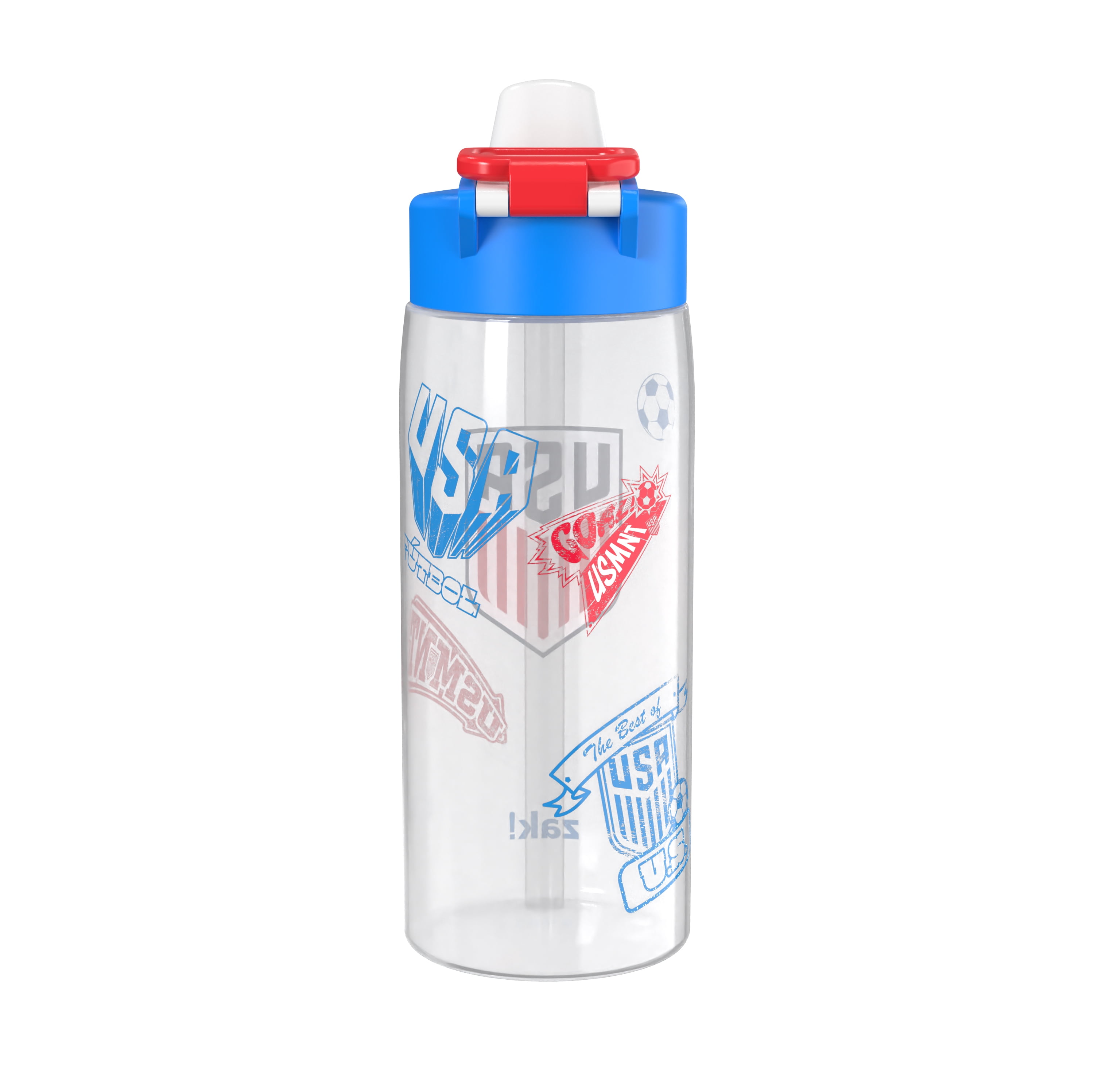 Zak Designs US Soccer 25oz Durable Plastic Jubilation Water Bottle with Handle, White