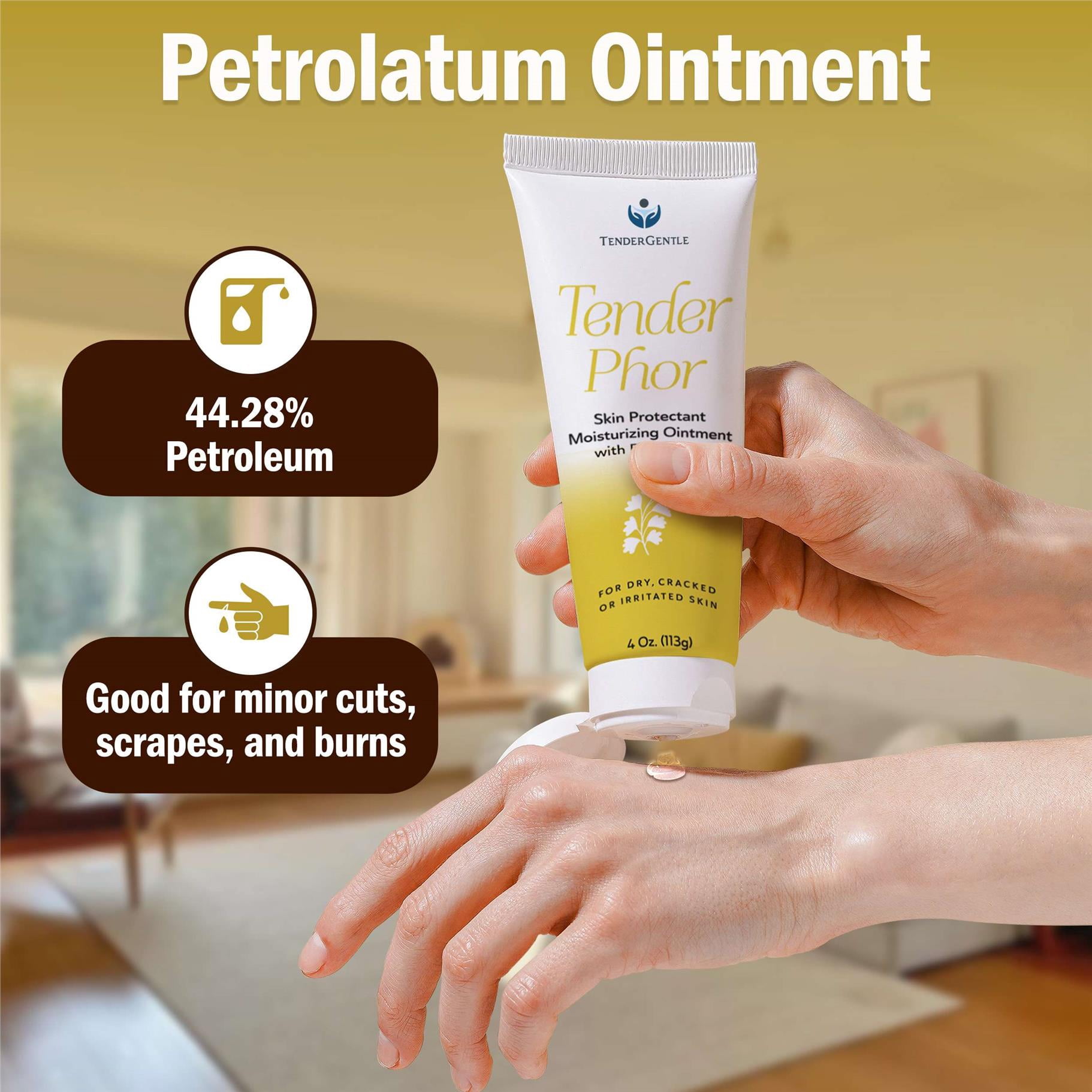 Tender Gentle Petroleum Jelly for Baby and Adults - 4 oz, Ointment Skin Protectant, For Dry and Cracked Skin, Scrapes, Cuts - 6 pk