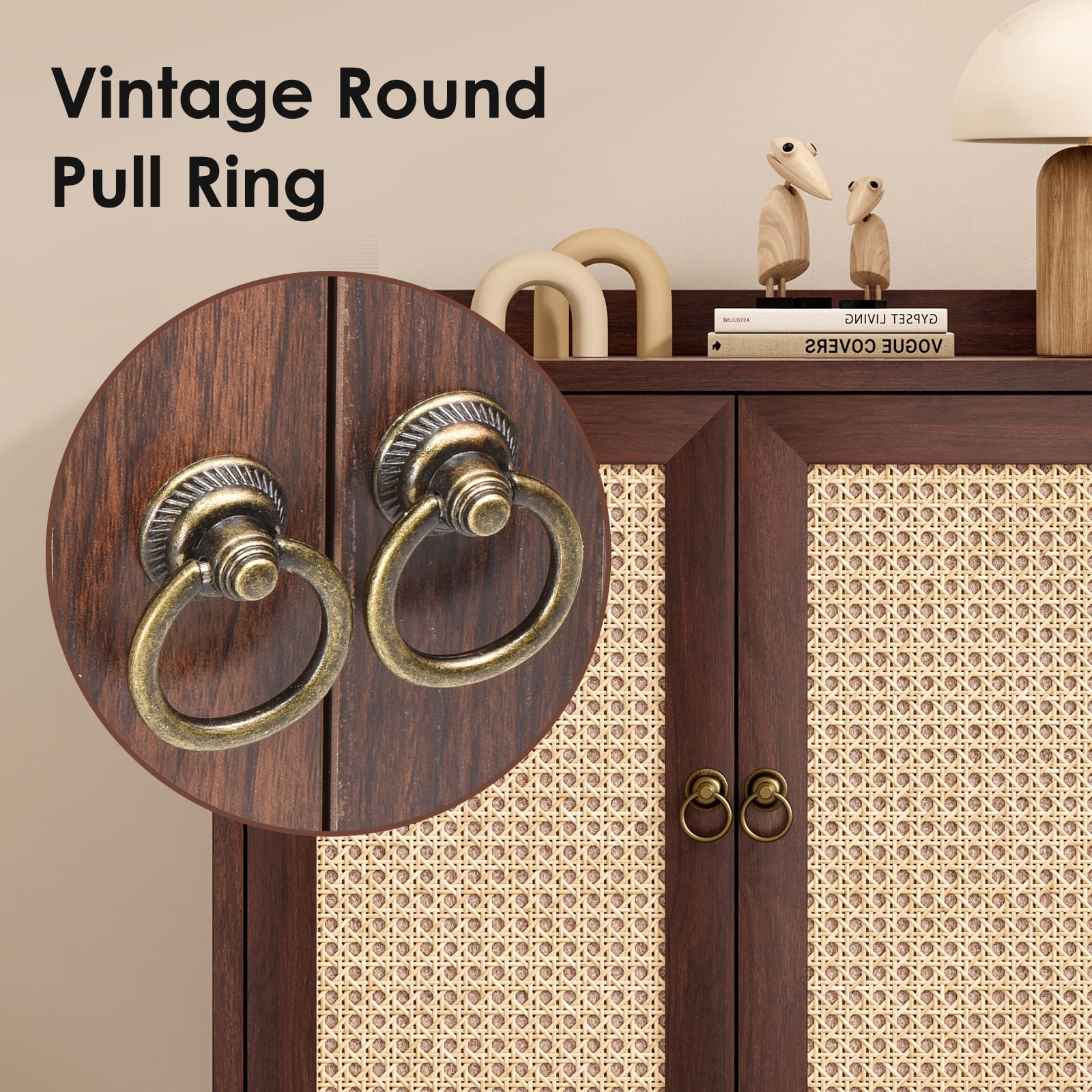 TrumanPick Vintage Rattan Sideboard Buffet Cabinet with Storage – Ideal for Dining Room, Living Room, or Hallway