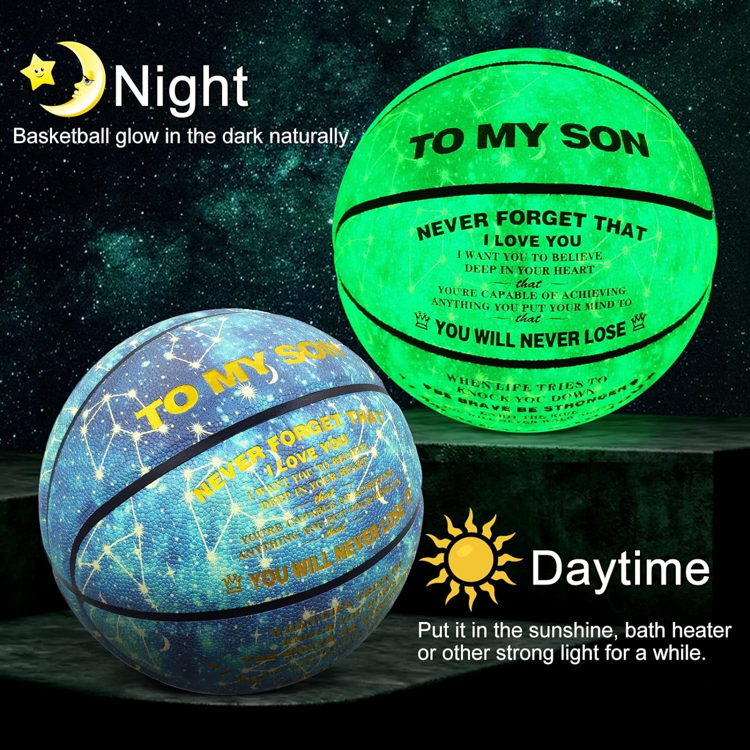 Customized Personalized Basketball, Glow in The Dark Personalized Basketball Gift Size 7 (29.5") / Size 6 (28.5") / Size 5 (27.5"), Custom Name, Text, Logo, Photos on Basketball