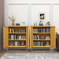 thumbnail image 5 of Lockable Double Door Accent Cabinet, Semi-circular Metal Door Locker, Adjustable Shelves, Multi-Function Storage Cabinet for Home, Office, Laundry Room Yellow 36"H X 31.5"W X 13.8"D, 5 of 6