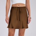 thumbnail image 2 of MIXUE Skirts For Women Summer Silk Satin Solid Color Elastic Waist Drawstring Casual Ruffle A Line Mini Skirt Holiday Wear,Brown,XL, 2 of 7
