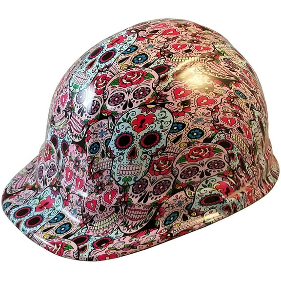 Sugar Skulls Hydro Dipped Hard Hats Cap Style Design with 4 Pt Suspension