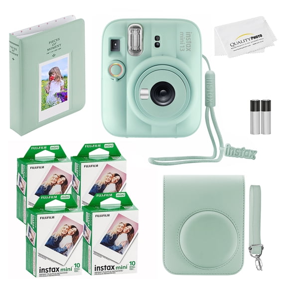 Fujifilm Instax Mini 13 Instant Camera, 40 Photo Prints, Photo Album, Case & Quality Photo Microfiber Cloth- Lagoon Green