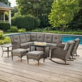 thumbnail image 2 of PARKWELL 8-Piece Outdoor Sectional Furniture Set with Fire Pit Table,Patio Wicker L Shaped Couch High Back Conversation Set with Rocking Chair for Garden Yard,Brown Wicker Gray Cushion, 2 of 13