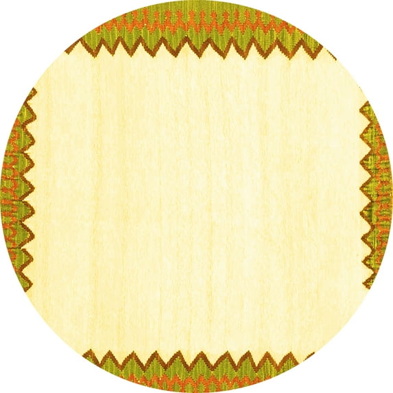 Ahgly Company Machine Washable Indoor Round Solid Yellow Modern Area Rugs, 4' Round