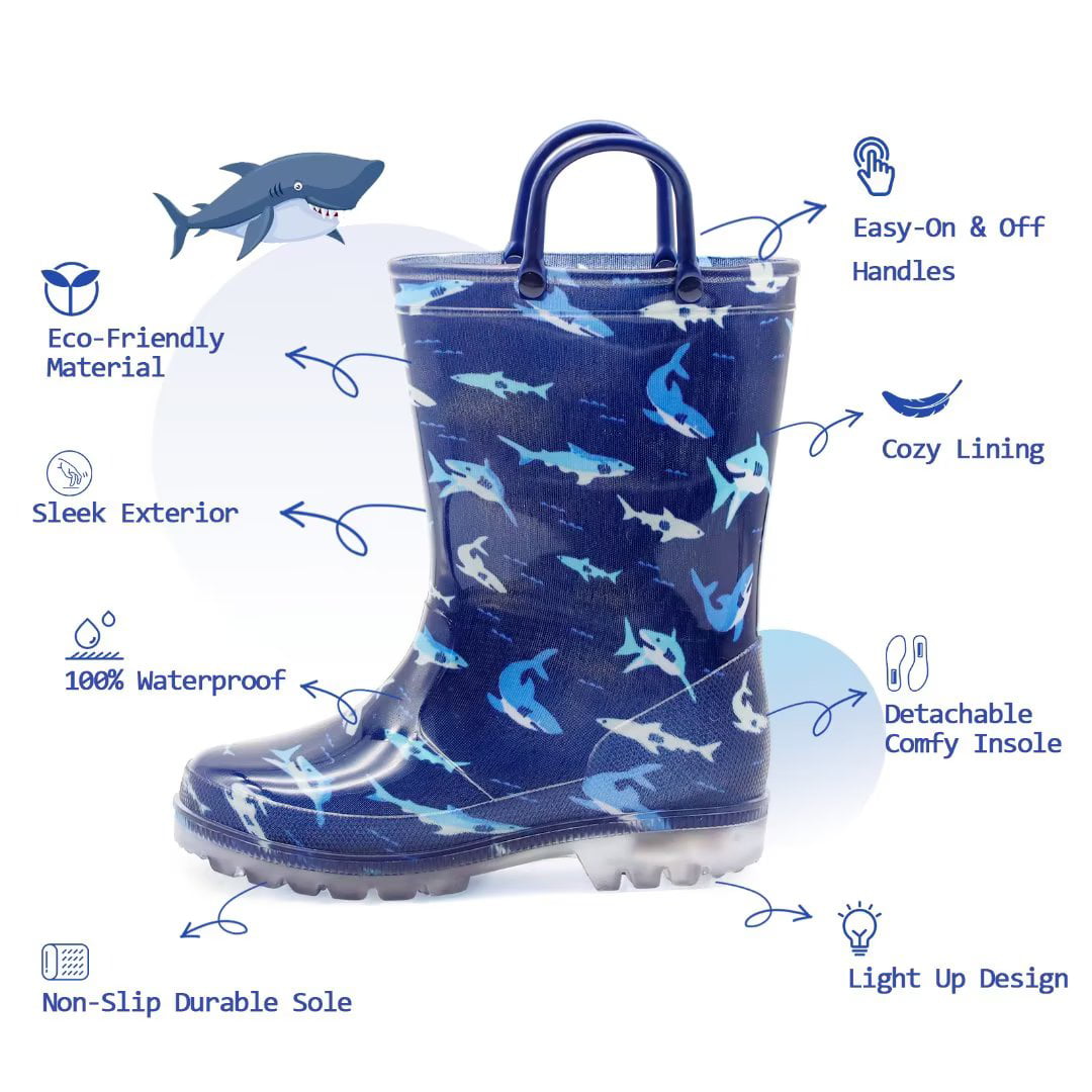 Waterproof Boots with Easy-On Handles for Girls and Boys EUXTERPA Toddler-Kids Eco-Friendly Rain Boots 