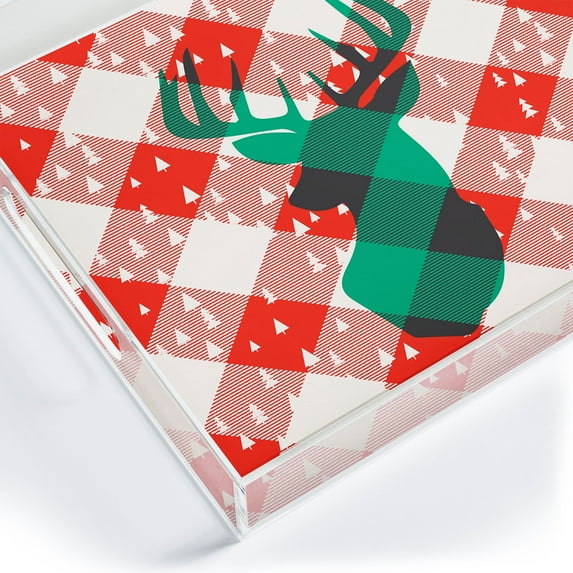Society6 Monika Strigel FARMHOUSE REINDEER RED ON CHALKBOARD Decorative Acrylic Tray, 15 1/2" x 12" x 1 3/4", white