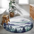 thumbnail image 4 of Mountain Forest Round Area Rugs 3 ft, Watercolor Purple Green Misty Mountain Trees Washable Small Area Rug with Non-Slip Sturdy Edge Binding Round Front Door Mat Floor Carpet for Entryway, 4 of 9