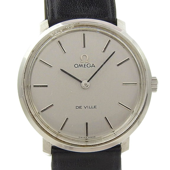Pre-Owned OMEGA De Ville Watch TOOL104 Stainless Steel with Leather Strap, Silver Dial,...
