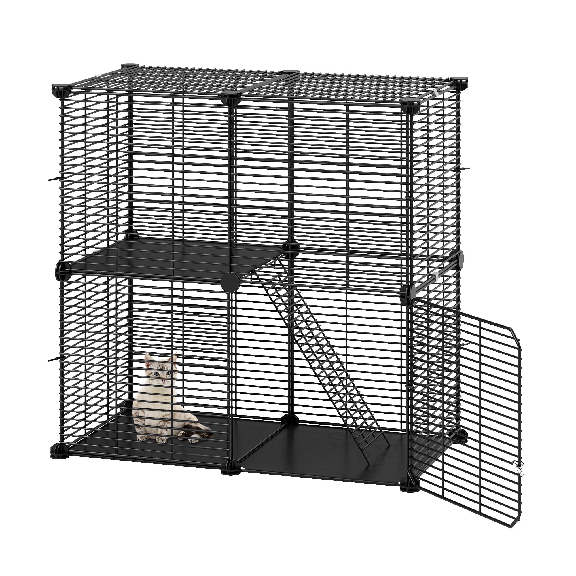 Uforic 2 Tier Indoor Cat Cage,28" Cat Enclosure DIY Cat Playpen for 1-2 Cats,28"L x 14"W x 28"H,Black