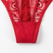 Varsbaby Womens Demi-cup Bra See Through Thongs Red Lingerie Set