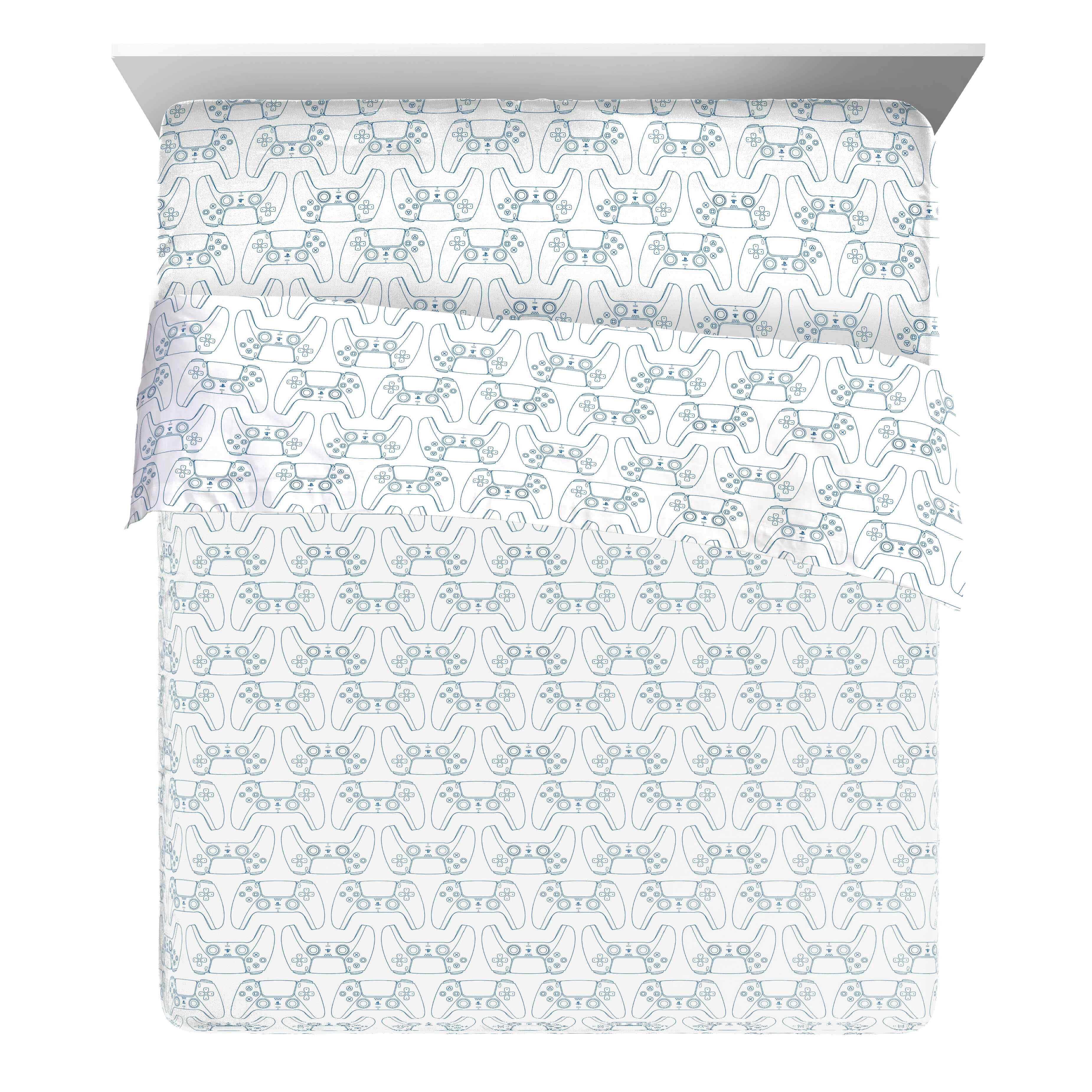 PlayStation X-Ray 4-Piece Queen Sheet Set, Polyester, Blue & White, Sony