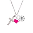thumbnail image 2 of Delight Jewelry Stainless Steel Numbers 6:24 - Bless and Keep You Engraved Cross - Hot Pink Heart Nurse Strong Zoe Necklace, 2 of 4