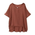 thumbnail image 6 of Tittly Womens Linen Shirt Women'S Gauze Tops Linen Button Up Shirts for Women Women's Summer Short Sleeve Solid Casual Loose Linen Top Brown, 6 of 7