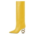 thumbnail image 3 of FSJ Women Classic Pointed Closed Toe Knee High Boots Chain Heel Pull On Wide Calf Tall Boots Work Date Dress Party Shoes Size 9 Yellow, 3 of 5