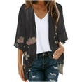 thumbnail image 2 of Nrmvnmi Women Open Front Lightweight Cardigan Summer Puff Sleeve Cardigans Fashion Floral Printed Kimono Cardigan Casual Loose Fit Cover Up Blouse Tops, 2 of 5