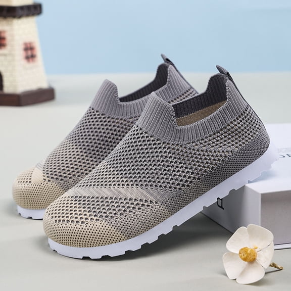 Trushoes Unisex Kids Gray Slip On Shoes - Breathable Mesh Sneakers for 3-8 Years Kidss, Non-Slip Lightweight Casual Shoes with Elastic Collar,Size 32