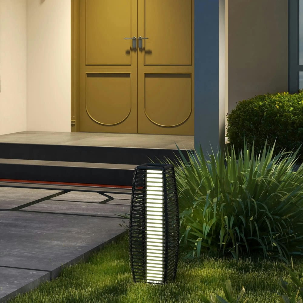 Aimee Lii Solar Floor Lamp, Outdoor Rattan Garden Lantern Pathway Light & Decorative Driveway Lighting with Auto On/Off LED Lights, Outdoor for Patio Garden Backyard Porch, Yard, Lawn, Gray