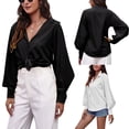 thumbnail image 4 of Txlixc Blusa de mujer, camisa de botón de manga larga con solapa de color sólido Txlixc moda, 4 of 4