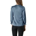 thumbnail image 3 of Allegra K Women's Ruffle Neck Bubble Sleeve Elastic Cuff Button Office Blouse, 3 of 6