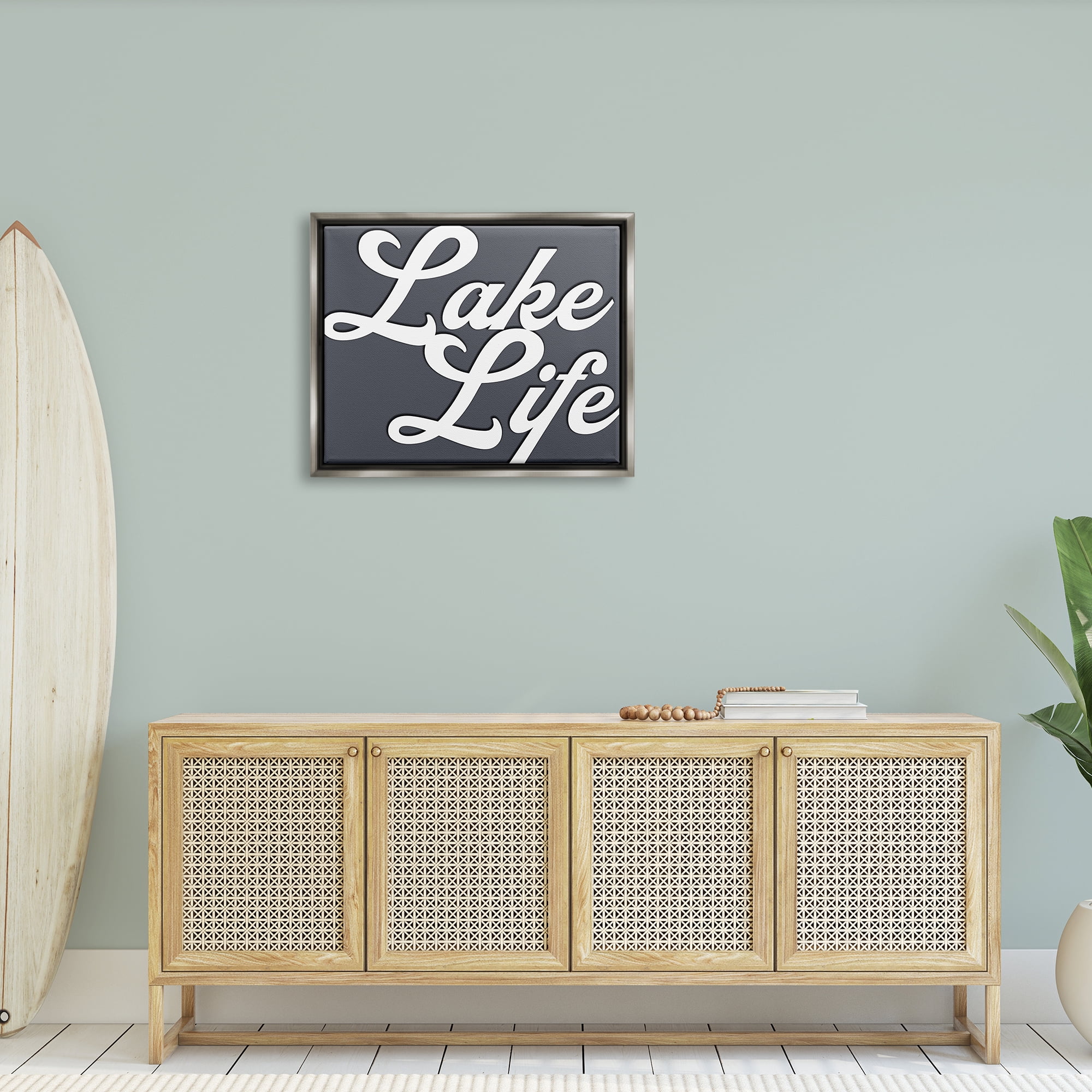 Stupell Lake Life Nautical Phrase Landscape Painting Gray Floater Framed Art Print Wall Art