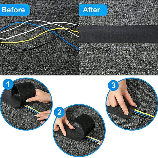 Couvercle de Câble en Nylon Protecteur de Fil Collant Couverture de Sol Tube de Gestion de Fil Tube de Cordon de Gestion Réutilisable, Type de Tapis, 1M
