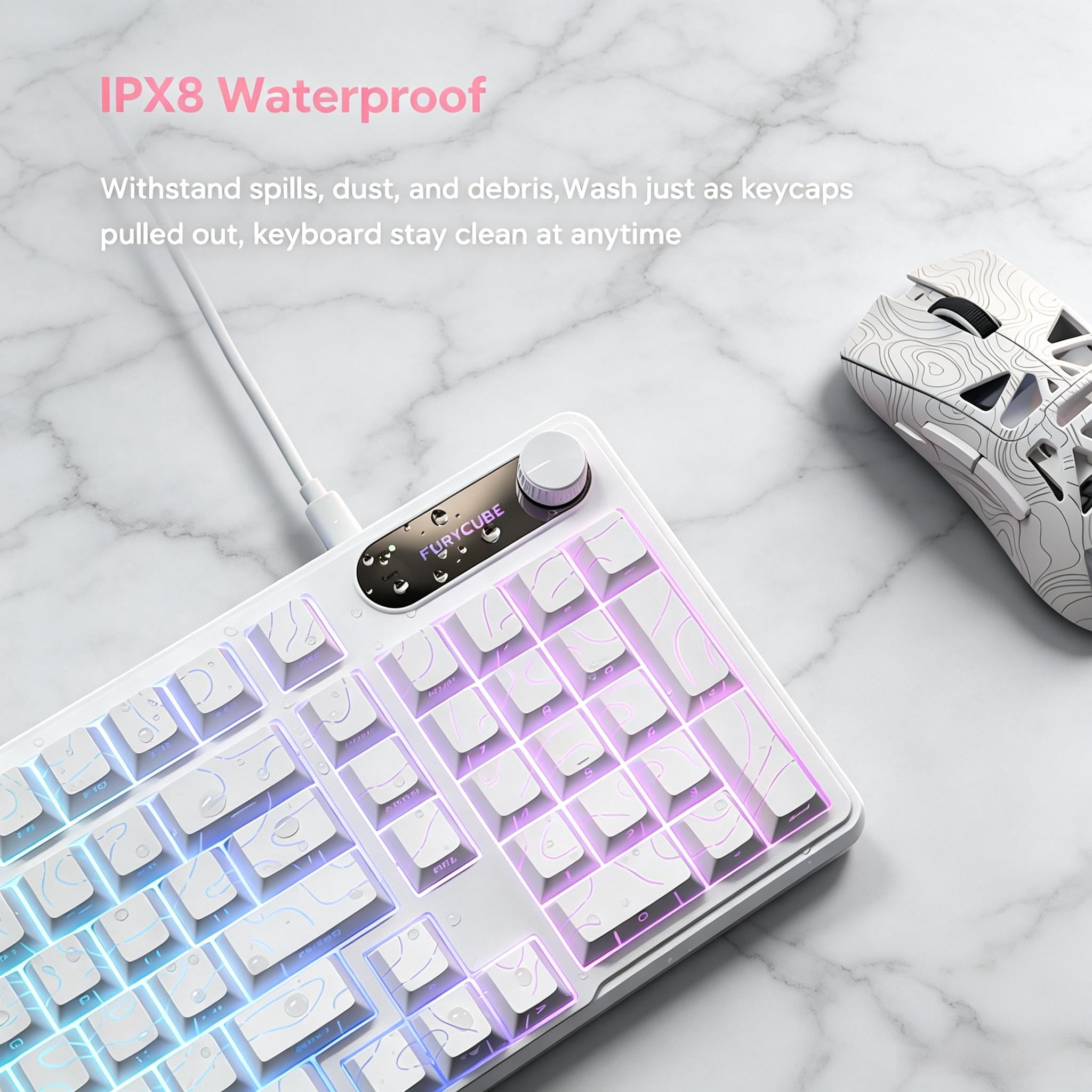 Rechale IP98 Mechanical Feel Keyboard, 98-Key Wired Gaming Keyboard, IPX8 Waterproof Side Printed PBT RGB Keycaps, 19-Key Anti-Ghosting (White)