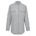 thumbnail image 3 of pbnbp Striped Button Down Shirt Women Work Office Cotton Linen Tops Collared Neck Long Sleeve Dressy Blouses with Chest Pockets, 3 of 4