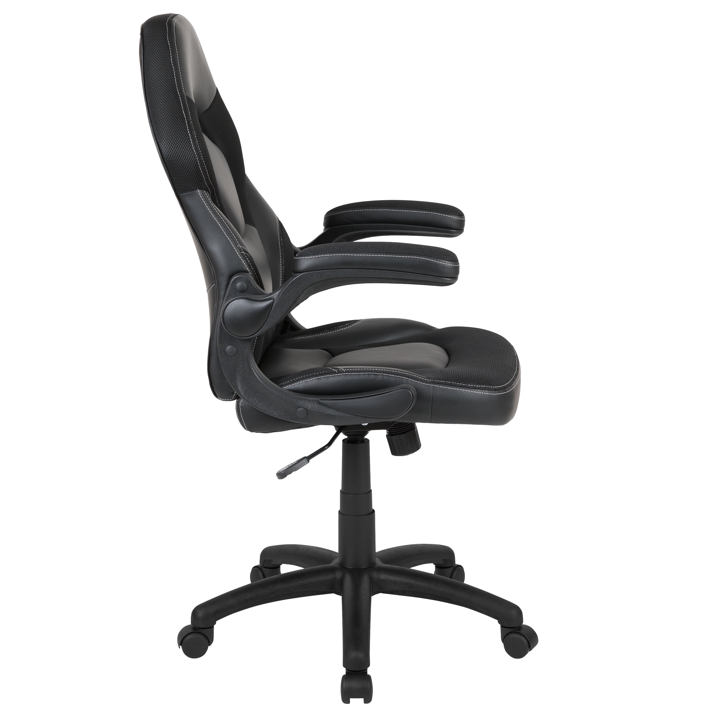 BlackArc High Back Gaming Chair with Black Faux Leather Upholstery, Height Adjustable Swivel Seat & Padded Flip-Up Arms