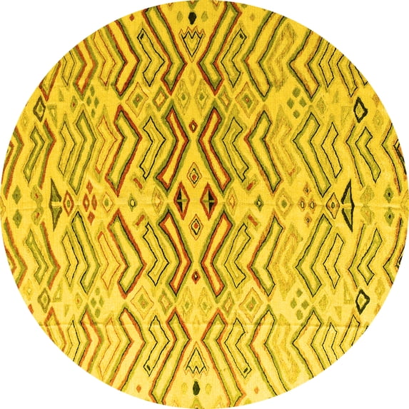 Ahgly Company Indoor Round Abstract Yellow Modern Area Rugs, 3' Round