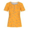 thumbnail image 4 of ALLLIST V-Neck Womens Tops Clearance Under $5 Short Sleeve Orange Graphic Button Pleated T-Shirts Casual Womens Shirts, 4 of 4