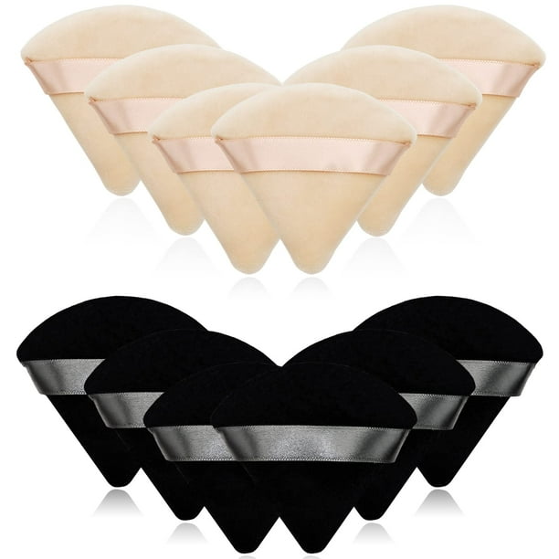 12 piezas de esponja cosmética para polvos de 2,76 pulgadas, portátil, suave, para la cara, esponja triangular de terciopelo con mango de banda de cinta para polvos sueltos, herramienta de maquillaje