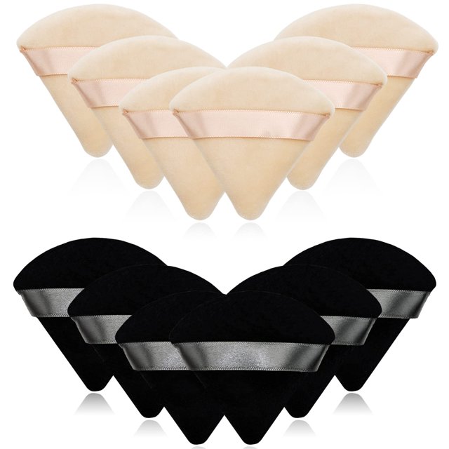 12 piezas de esponja cosmética para polvos de 2,76 pulgadas, portátil, suave, para la cara, esponja triangular de terciopelo con mango de banda de cinta para polvos sueltos, herramienta de maquillaje