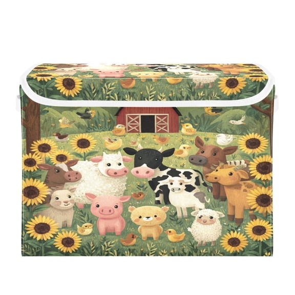 Storage Box With Lid 16.5x12.6x11.8In Lidded Home Storage Bins Foldable Stacked Household Storage Box Farm Animal Scene
