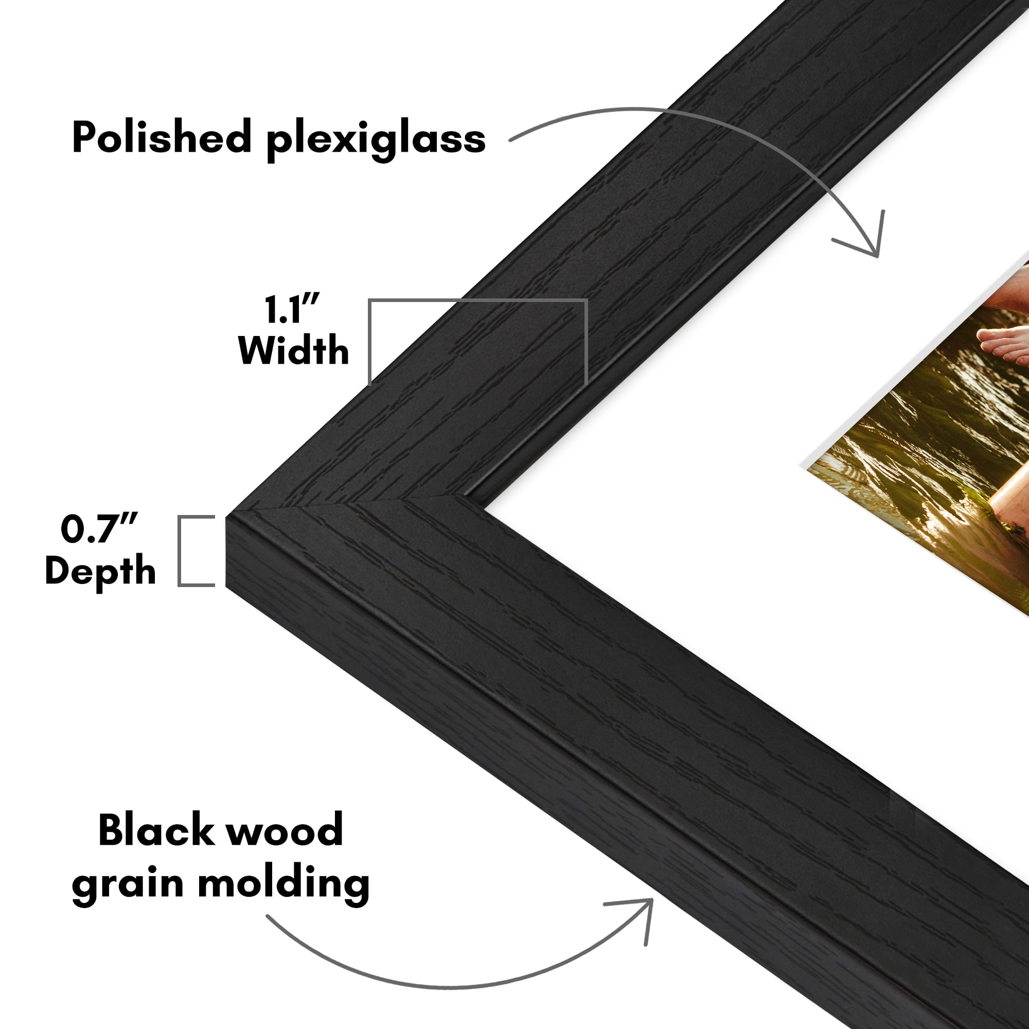 Americanflat 20x24 Picture Frame with Polished Plexiglass with 16x20 Mat Display Photo Hudson Wide - Black