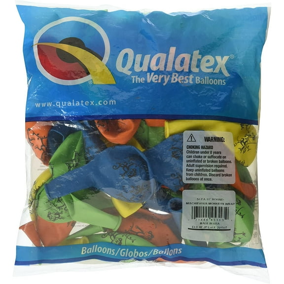 Qualatex 11" DANGLING MONKEYS WRAP LATEX, Multicolored
