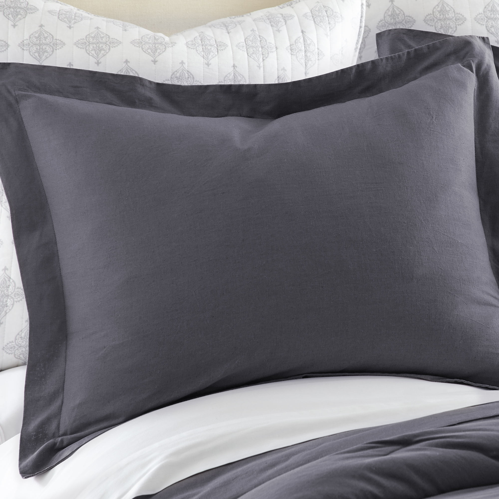 Levtex Home - 100% Linen - Queen Duvet Cover - Washed Linen in Charcoal - Duvet Cover Size (90 x 94in.)