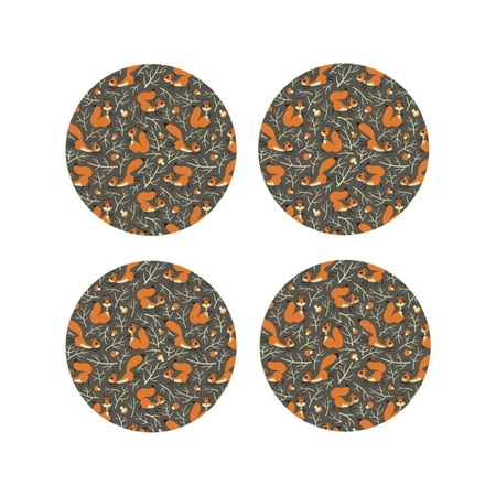 

Coasters Set of 4 - Funny Cute Squirrel Cartoon Drink Coasters for Tabletop Protection Leather Coasters for Living Room Decor and Housewarming Gift Round Shape