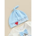 thumbnail image 4 of Bagilaanoe 3pcs Newborn Baby Boys Mother’s Day Outfits Pants Set Print Short Sleeve Romper Tops + Suspender Trousers + Hat 3M 6M 12M 18M Infant Casual Clothes, 4 of 8