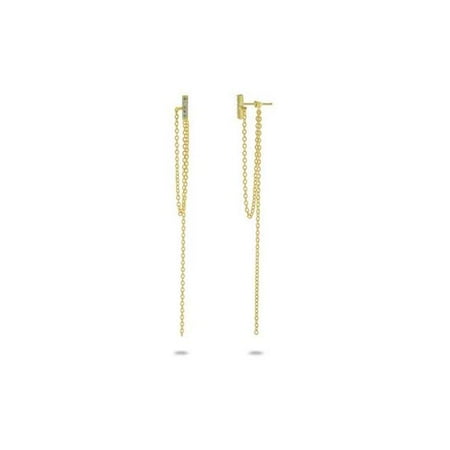 18k Silver Gold Plated Mini Cubic Zirconia Line Stud with Chain Hanging