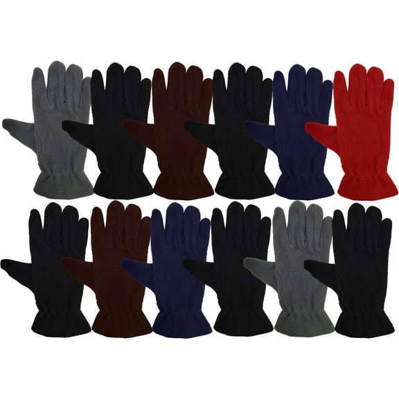 12 Pairs of Winter Fleece Gloves, Soft Warm Cozy Sports Glove, Mens Womens Kids (Womens)