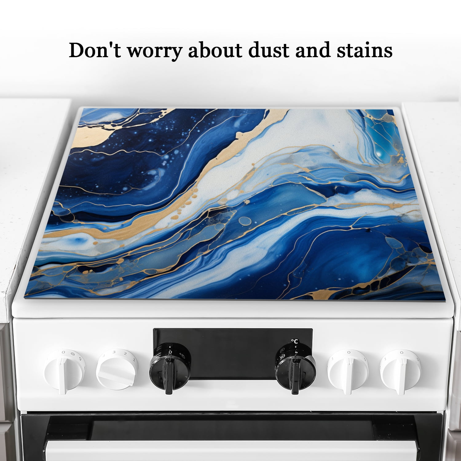 Stove Cover For Glass Top Electric Stove, Abstract Blue Marble Print Square Foldable Kitchen Coooktop Protecor Mat, Decoration Waterproof Pad for Kitchen RV(28×20 Inch)