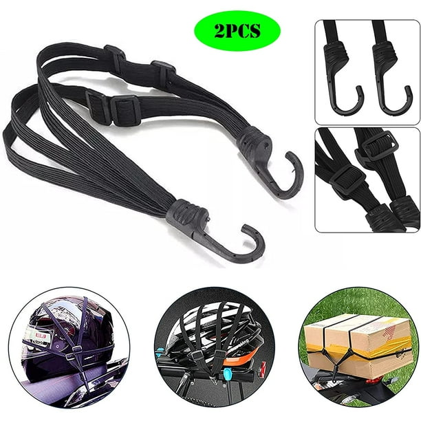 2 Pieces Elastic Luggage Strap with Double Hooks, Retractable Luggage Strap  Belt, Black Nylon Elastic Tensioners for Bike Motorcycle Helmet Luggage  Trolley Trailer Cargo 