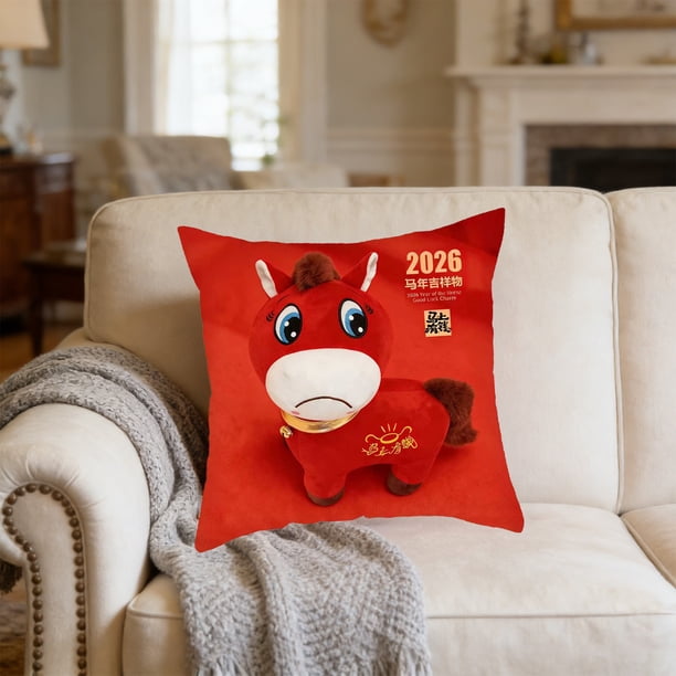 Year Of The Horses Cute Pillow Horse Ornament Year-End Party Horse Cushion Cover For Sofa Pillow
